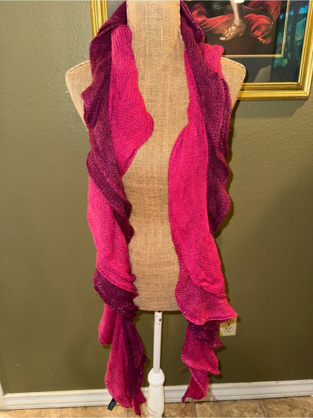 Pink & Magenta Ruffled Knit Scarf - Picture 2 of 2